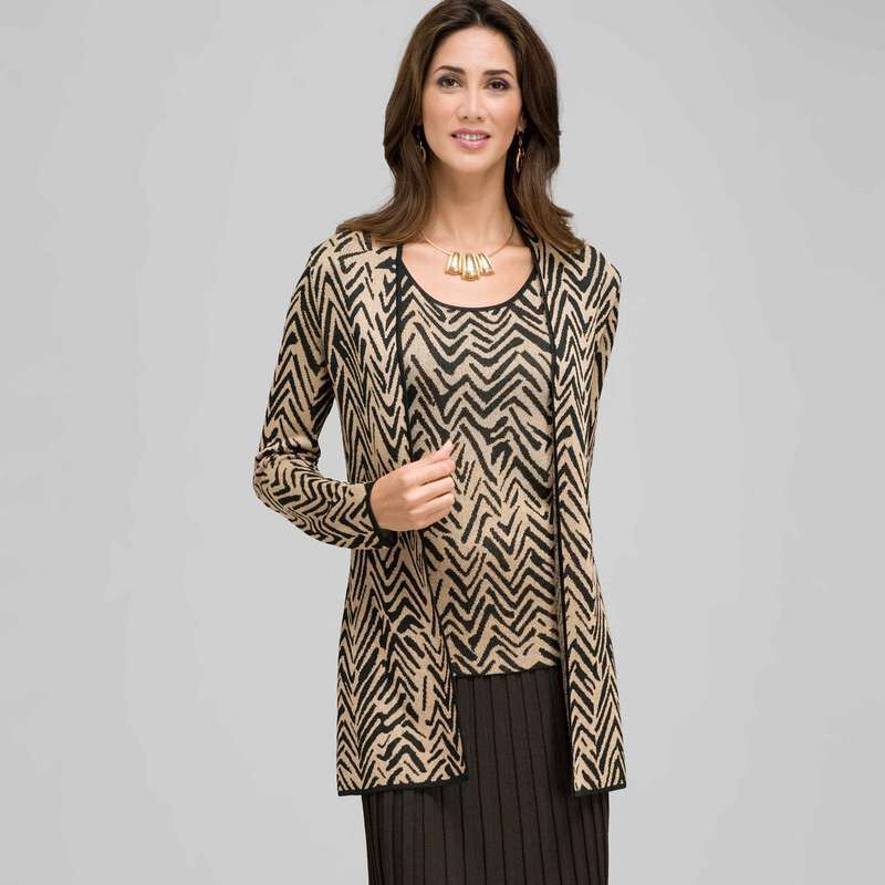 Zig-Zag Patterned Cardigan, , large