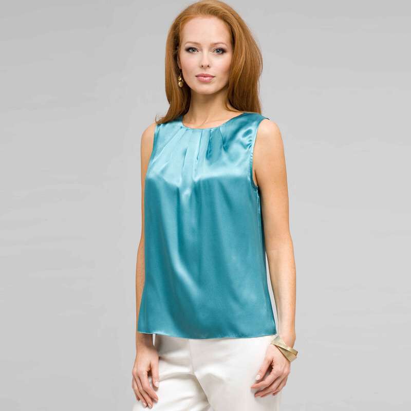 Sleeveless Pleated Front Blouse, , large