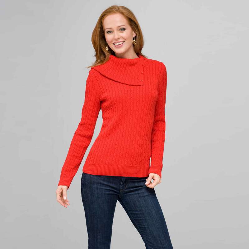 Long Sleeve Button Out Turtle Neck, Fire Red, large