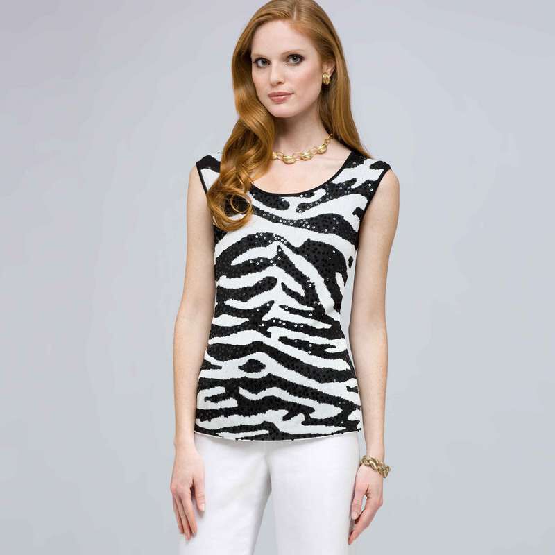 Sequined Animal Print Shell., , large