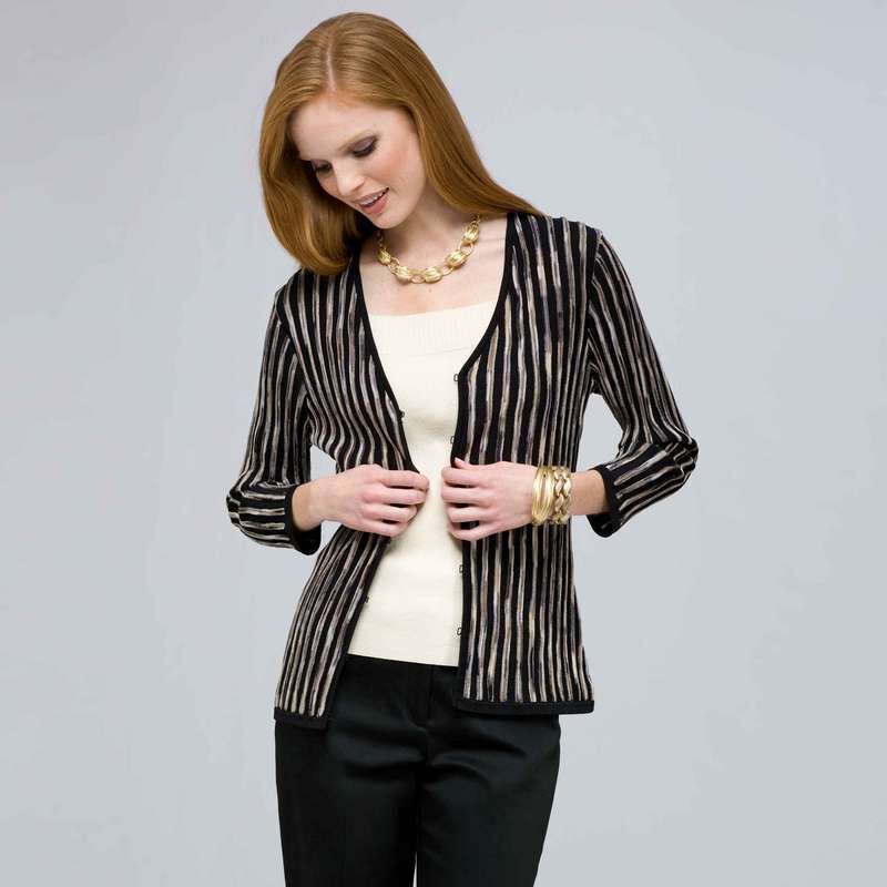 3/4 Sleeve Zip Cardigan., , large